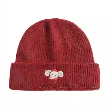 浪莎 可爱小象刺绣毛线针织帽大头围显脸小冷帽通勤保暖创意潮流时尚堆堆帽 聚酯纤维 绒线帽 男女同款情侣款