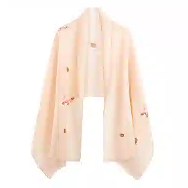 一米画纱 中式古典国风花卉贴花结婚喜宴亲肤防风保暖披风优雅精致外搭 绵羊毛 披肩 女款