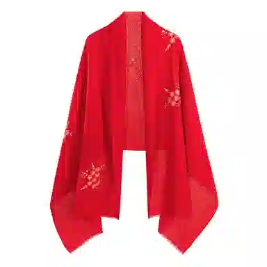 一米画纱 中式古典国风花卉贴花结婚喜宴亲肤防风保暖披风优雅精致外搭 绵羊毛 披肩 女款