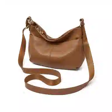 老人头 慵懒风休闲时尚百搭日常通勤柔软单肩包 牛皮革 斜挎包 常规 女款 黑色/浅蓝色/深杏色