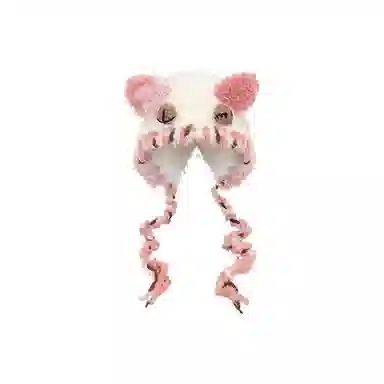 恩僾德 日系可爱卡通手工编织小怪兽秋冬季保暖小熊辫子护耳雷锋帽 腈纶 绒线帽 男女同款情侣款