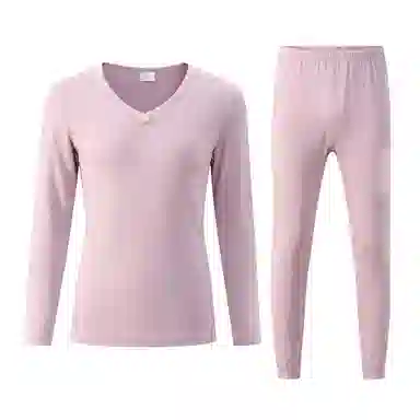 兰缪 百搭恒温蕾丝圆领内衣轻薄不臃肿柔软舒适全身抗静电秋衣秋裤时尚透气保暖套装 女款