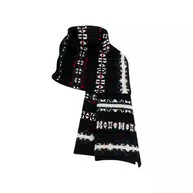 北极绒 高级感黑色提花条纹复古费尔岛风保暖百搭加厚 黏胶 绒线围巾 男女同款情侣款