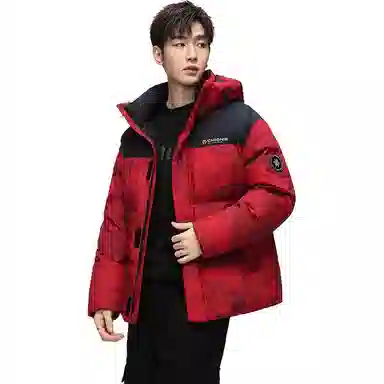 鸭鸭 青年时尚韩版潮流短款连帽户外运动休闲百搭防寒保暖迷彩面包羽绒服 男女同款