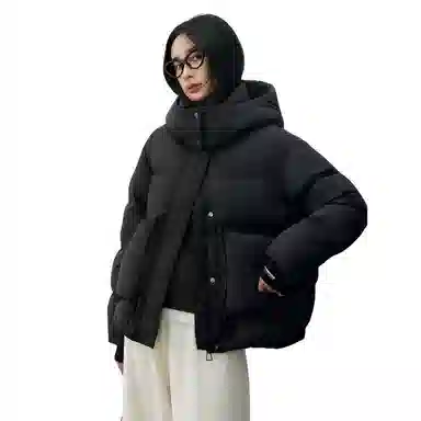 鸭鸭 纯色简约宽松连帽加厚羽绒服 女款