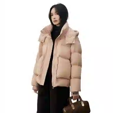 鸭鸭 纯色简约宽松连帽加厚羽绒服 女款