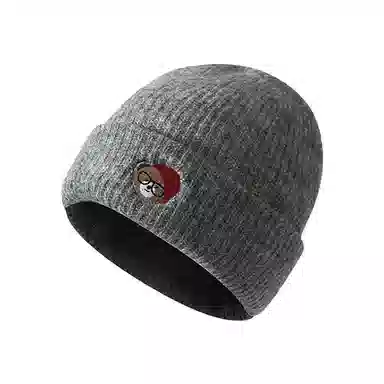 浪莎 日系卡通小熊刺绣简约轻奢感时尚出街百搭大头围堆堆显脸小 聚酯纤维 绒线帽 男女同款情侣款