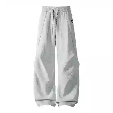 【dme】 纯色基础款松紧腰系带简约卫裤褶皱设计垂感百搭柔软舒适松弛感宽松直筒运动休闲裤 男女同款