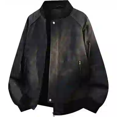 洋气先生 洋气美式痞帅学院风棒球服扎染设计少年感高颜值纯色拉链长袖休闲舒适耐磨防风保暖日常通勤简约百搭加绒外套夹克 男女同款