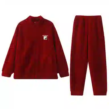 莫代尔 喜庆大红色宽松百搭翻领开衫个性保暖加厚长袖长裤家居服可外穿男士睡衣套装 男款