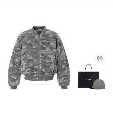 IMXS Deconstructed Washed Baseball Collar Cotton Jacket Camo Gray