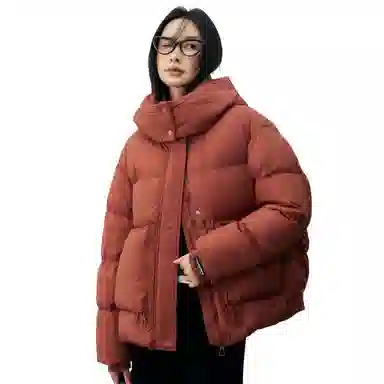 鸭鸭 纯色简约宽松连帽加厚羽绒服 女款
