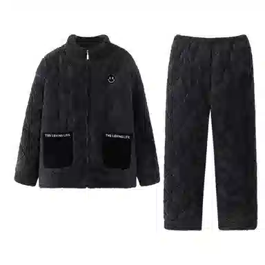 莫代尔 舒适柔软细腻半高领拉链款个性百搭保暖加厚长袖长裤家居服可外穿睡衣套装 男款