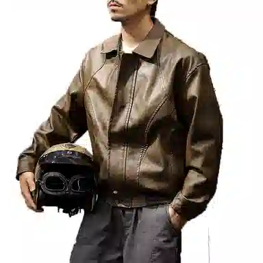 路杰邦 美式经典复古软男宽松机车服潮牌硬汉皮夹克外套男春秋款皮衣 男款