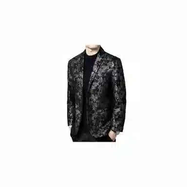 春秋男士真皮银叶花满印百搭通勤休闲西装 男款