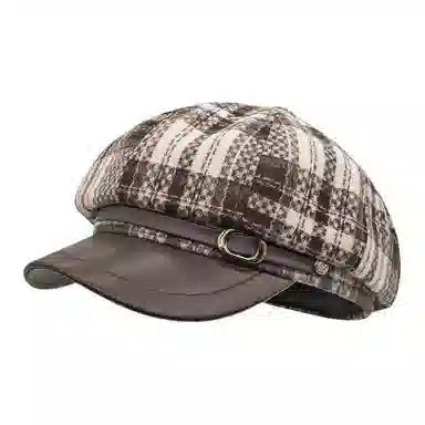 艾佳微 小香风高级感格子纹英伦风八角帽气质百搭 呢料 贝雷帽 男女同款情侣款