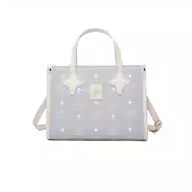 稻草人 可爱星星小众设计少女出游通勤简约百搭 聚氯乙烯革 手提包 常规 女款 米白/浅粉色/灰蓝