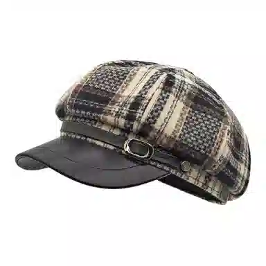 艾佳微 小香风高级感格子纹英伦风八角帽气质百搭 呢料 贝雷帽 男女同款情侣款