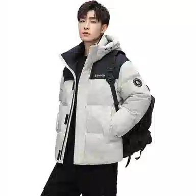 鸭鸭 青年时尚韩版潮流短款连帽户外运动休闲百搭防寒保暖迷彩面包羽绒服 男女同款