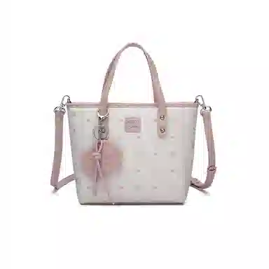 稻草人 徽章小狗挂件简约时尚通勤出游实用 聚氯乙烯革 手提包 女款 杏色/粉色