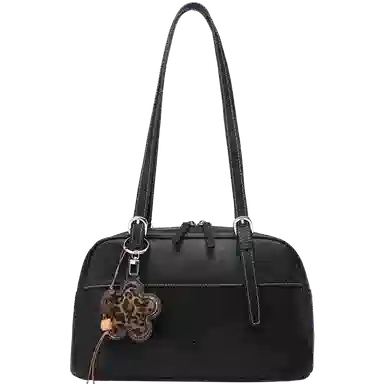 稻草人 花样豹纹挂件百搭时尚甜酷少女通勤精致波士顿包 合成革 单肩包 常规 女款 多色