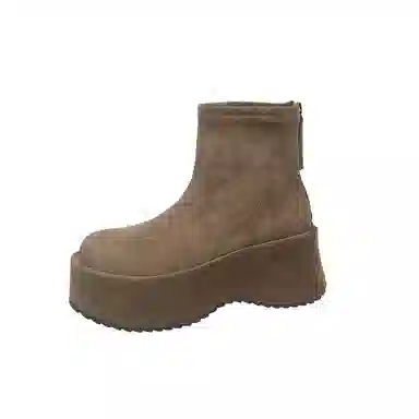 鼎固 韩版松糕坡跟绒面瘦瘦靴女复古小个子增高短靴厚底弹力靴 户外靴 女