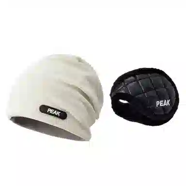 匹克 微标高级感大头围户外运动冷帽护耳保暖防寒防冻加厚加绒耳罩两件套 腈纶 绒线帽 男女同款情侣款