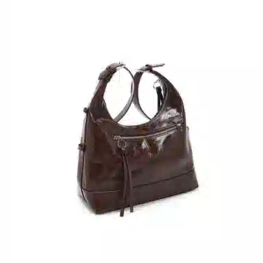 老人头 复古时尚通勤高级质感休闲百搭小众设计腋下包 牛皮革 单肩包 常规 女款 黑色/咖啡色/焦糖色