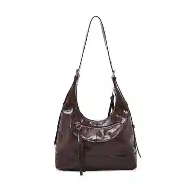 老人头 复古时尚通勤高级质感休闲百搭小众设计腋下包 牛皮革 单肩包 常规 女款 黑色/咖啡色/焦糖色