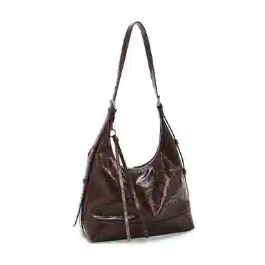 老人头 复古时尚通勤高级质感休闲百搭小众设计腋下包 牛皮革 单肩包 常规 女款 黑色/咖啡色/焦糖色