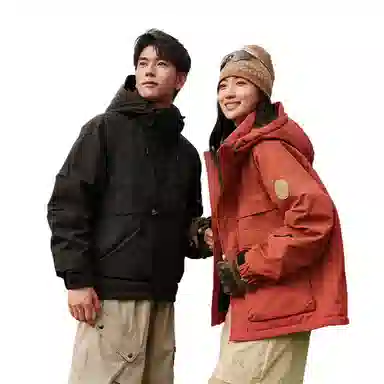 鸭鸭 纯色短款拉链长袖羽绒服 男女同款