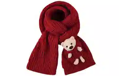 优幽兰 时尚百搭可爱小熊红色针织保暖围脖女韩系高级感纯色简约学生复古氛围感小众穿搭喜庆 聚酯纤维 绒线围巾 女款