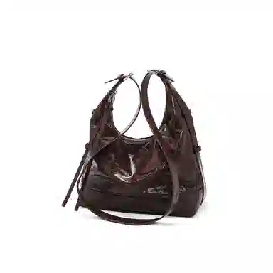 老人头 复古时尚通勤高级质感休闲百搭小众设计腋下包 牛皮革 单肩包 常规 女款 黑色/咖啡色/焦糖色