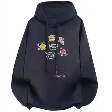 阿凡迪 校园童趣【重磅华棉】美式简约基础款卡通动物字母撞色仿刺绣高级感印花高街个性潮流百搭通勤无性别宽松连帽卫衣 男女同款