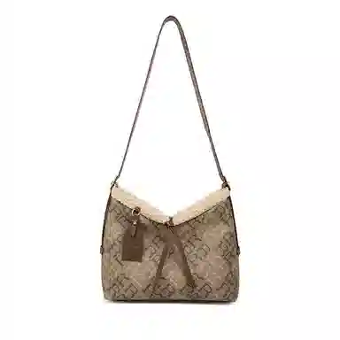 红蜻蜓 秋冬时尚潮流百搭通勤腋下托特包 合成革拼织物 单肩包 常规 女款 金棕色