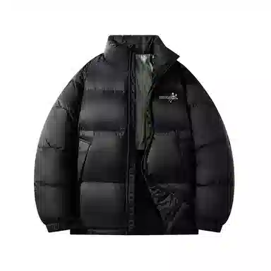 鸭鸭 美式简约品牌字母印花保暖抗寒舒适运动柔软休闲宽松防钻绒云朵泡芙立领个性拉链面包服羽绒服 男女同款