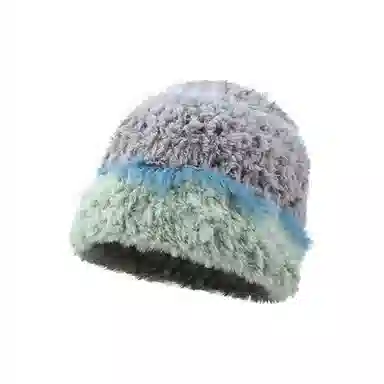 恩僾德 毛绒绒条纹帽子女显脸小针织可爱护耳高颜值小众百搭保暖防寒东北川西穿搭 聚酯纤维 绒线帽 男女同款情侣款