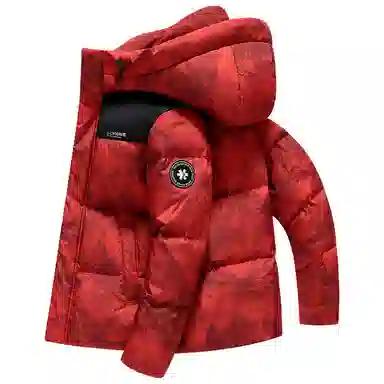 鸭鸭 户外系列 时尚韩版潮流短款连帽冬季外套防寒保暖休闲迷彩羽绒服 女款