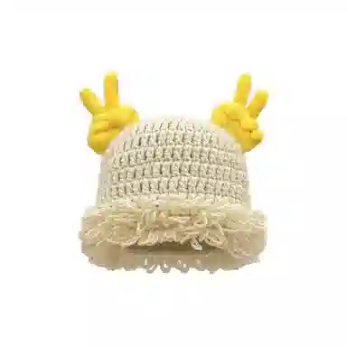 恩僾德 可爱搞怪比耶针织套头帽女秋冬秋冬季高颜值小众百搭出游保暖护耳显脸小时尚针织 聚酯纤维 绒线帽 男女同款情侣款