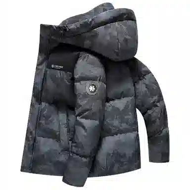 鸭鸭 户外系列 时尚韩版潮流短款连帽冬季外套防寒保暖休闲迷彩羽绒服 女款