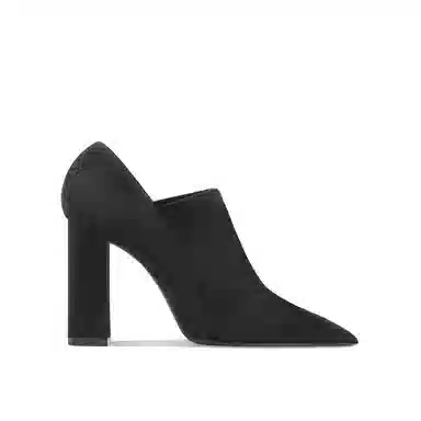 绒面 百搭时装通勤尖头深口粗跟弹力 短靴 女款 经典黑色