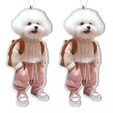 零界 创意粉色裤子小比熊狗 小书包可爱小狗装饰 亚克力 挂件 男女同款情侣款