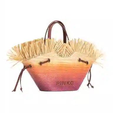 PINKO Pagoda Logo Woven Tote Small Beige