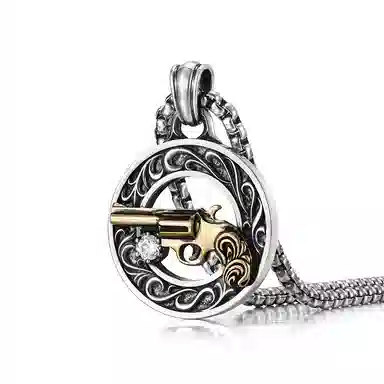 IDEAGEMER Gun Pendant Necklace 925 Silver