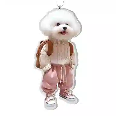 零界 创意粉色裤子小比熊狗 小书包可爱小狗装饰 亚克力 挂件 男女同款情侣款