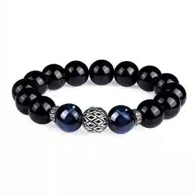 老凤祥 新中式复古蓝虎眼心有所响转运珠 小众简约百搭 招财转运盘玩文玩串珠#好运 黑曜石 手串 男女同款情侣款