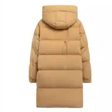 鸭鸭 时尚纯色口袋连帽中长款羽绒服 女款