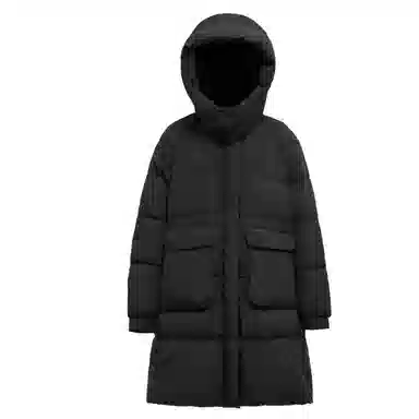 鸭鸭 时尚纯色口袋连帽中长款羽绒服 女款