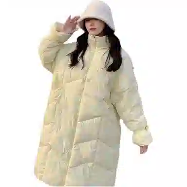 敲模女孩 韩系学院风长款过膝宽松加厚面包服棉服 女款