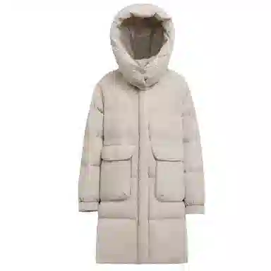 鸭鸭 时尚纯色口袋连帽中长款羽绒服 女款